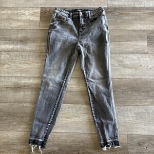 Judy Blue Skinny Fit Jeans Size 11/30 Black Gray High Rise Raw Hem Stretch Denim